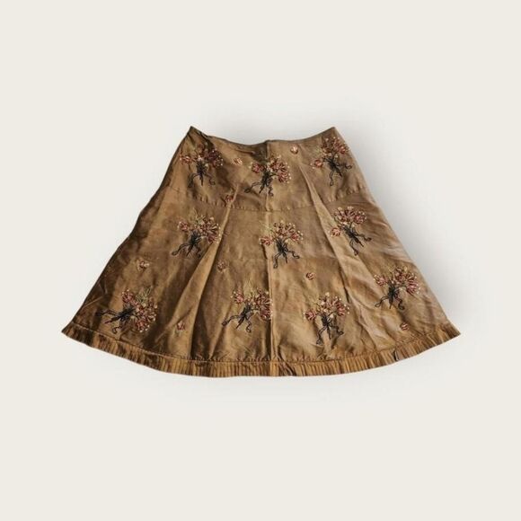 Vintage Y2k Intuitions brown floral embroidered detail preppy midi skirt - Picture 2 of 5